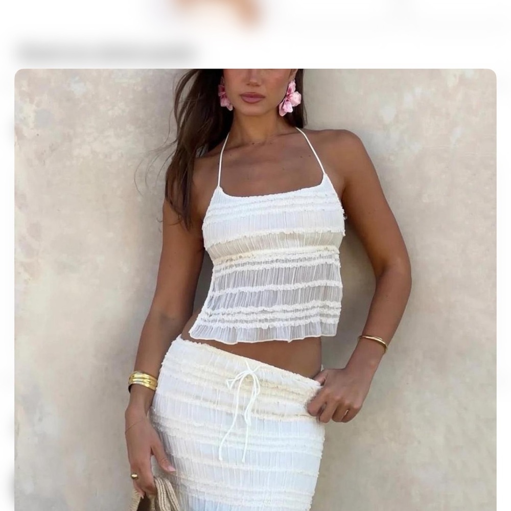White Smocked Halter Crop Top